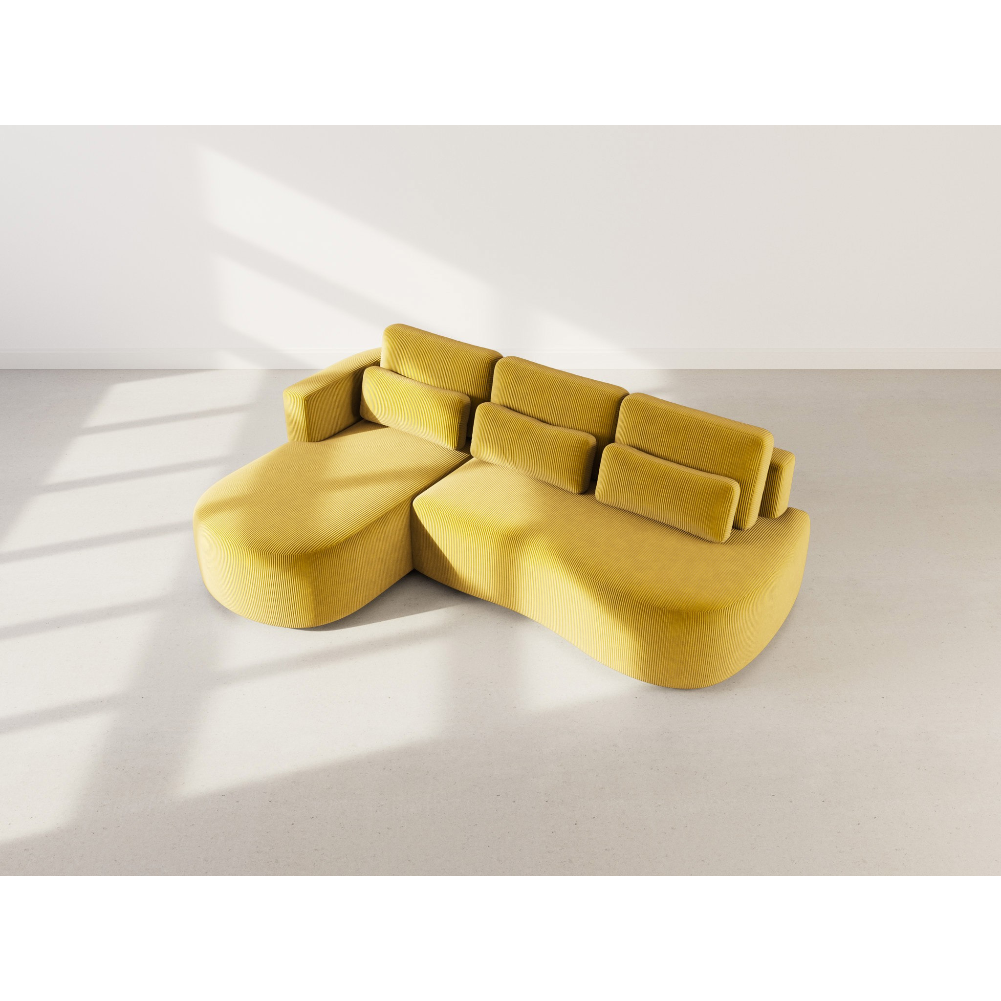 Mahina - canapé d'angle gauche 4 places convertible avec coffre en velours côtelé - Jaune