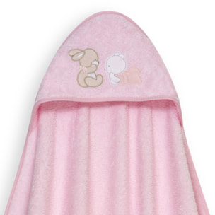 Capa Baño 1X1 Mod Oso Tumbado Conejito+Gorro Rosa