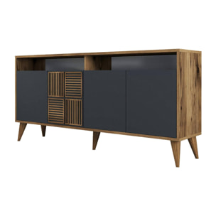 Credenza Dpiccion, Buffet da soggiorno, Madia da salotto, Dispensa da cucina, 160x35h79 cm, Noce e Antracite