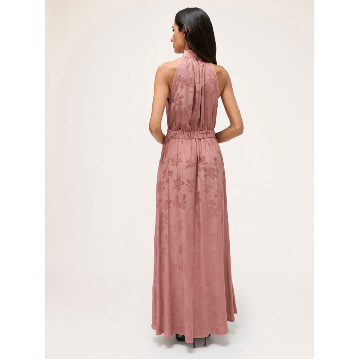 Motivi - Vestido largo americano de raso jacquard - Rosa