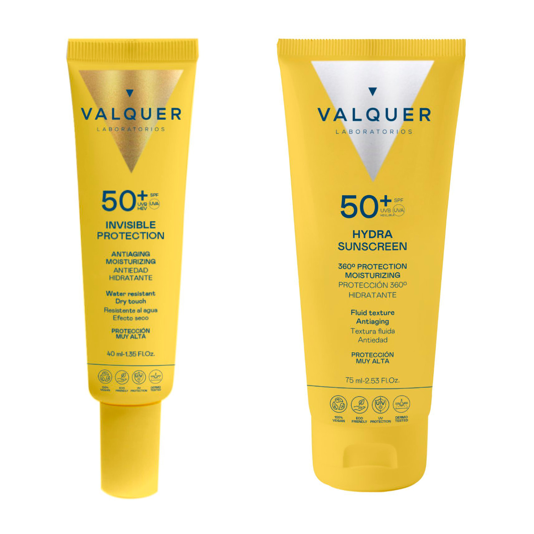 Valquer Pack Solar Facial Invisible Protection e Hydra Sunscreen SPF 50+.