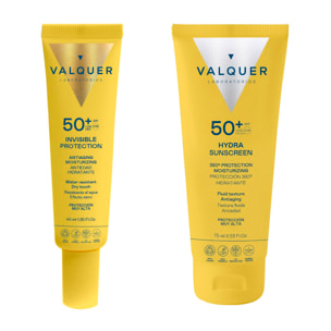 Valquer Pack Solar Facial Invisible Protection e Hydra Sunscreen SPF 50+.