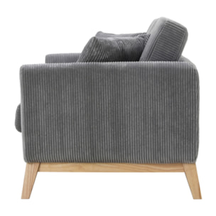 Canapé scandinave 3 places velours côtelé gris OSLO