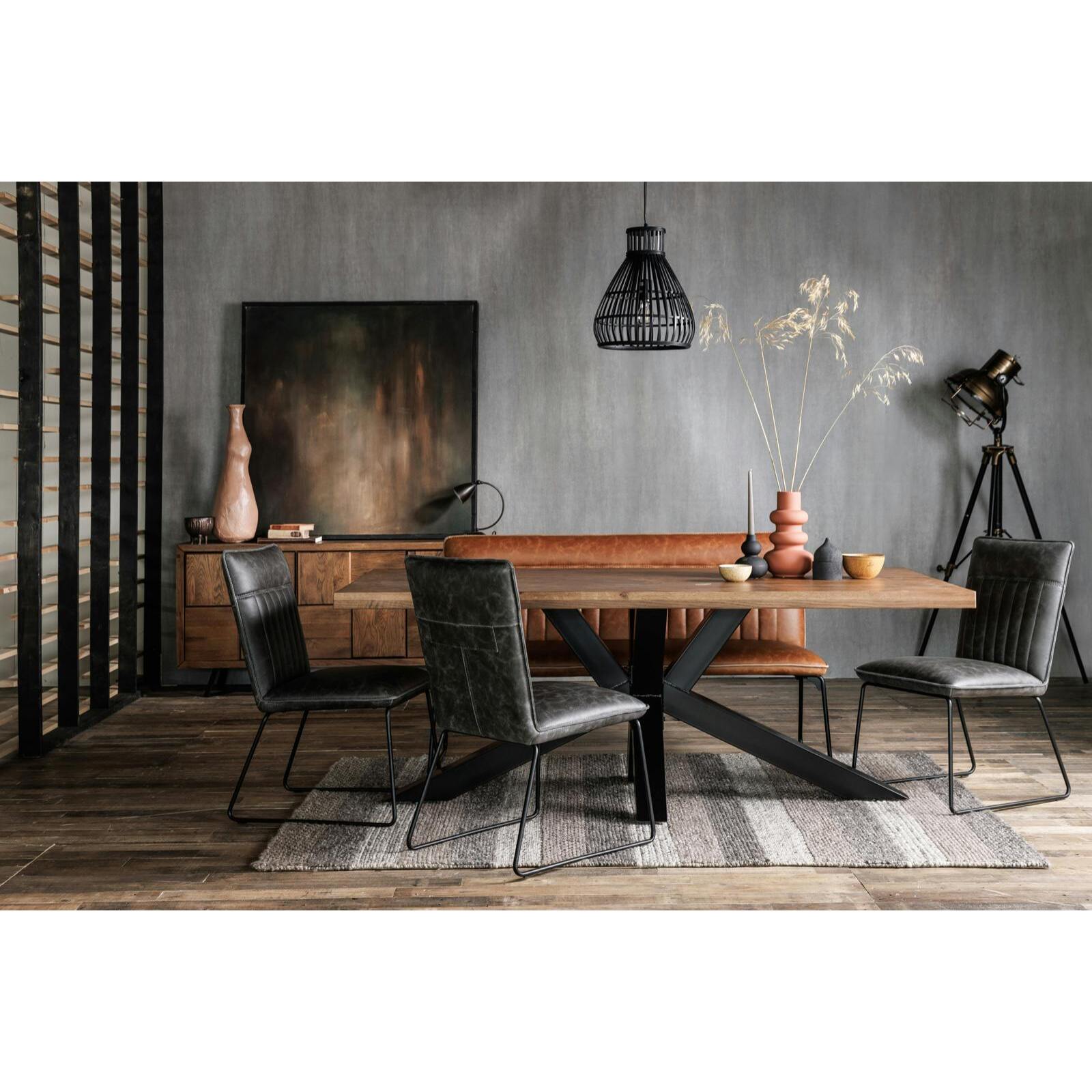 Table salle à manger bois métal pied croisé 200 cm OKA