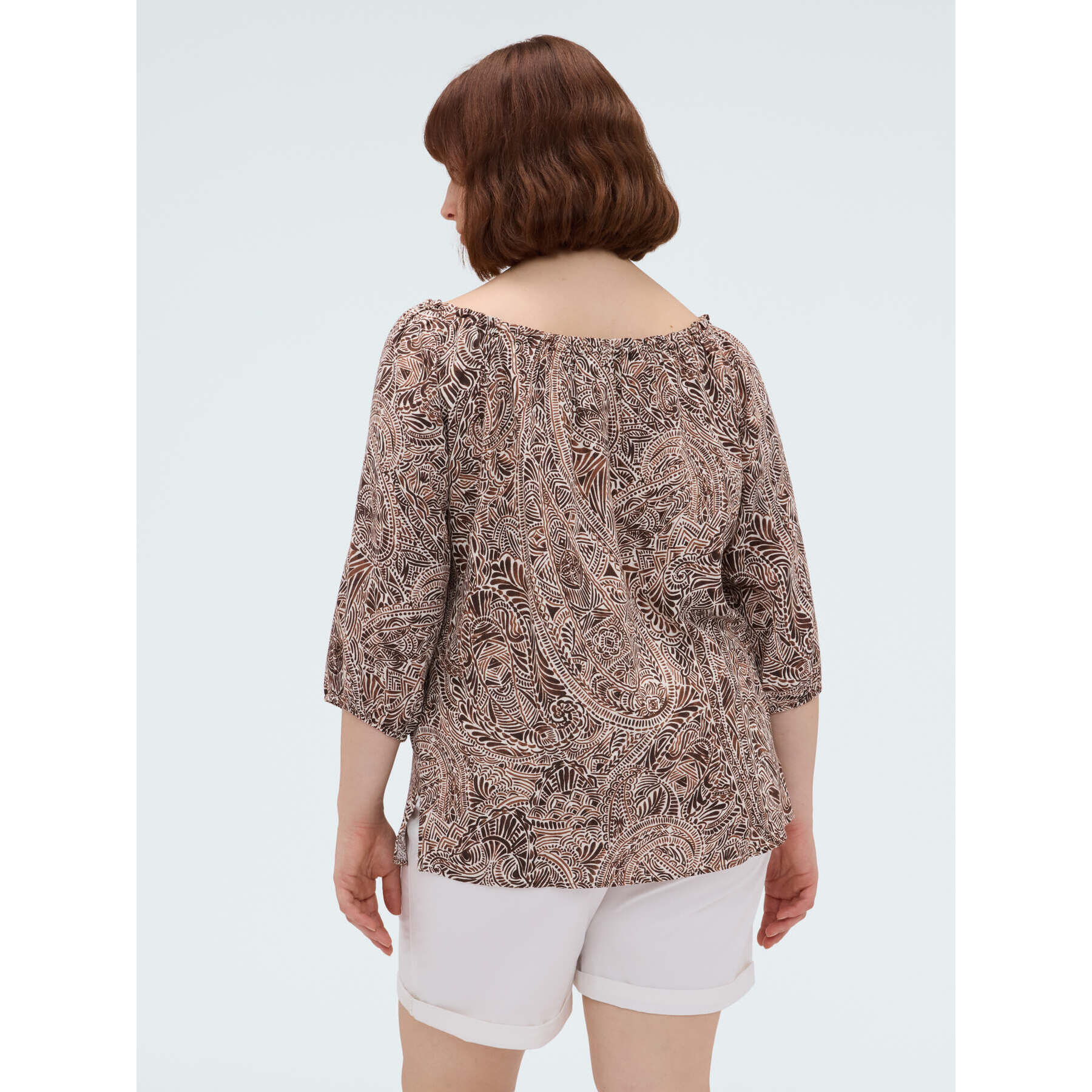 Fiorella Rubino - Blusa off shoulders con stampa - Marrone