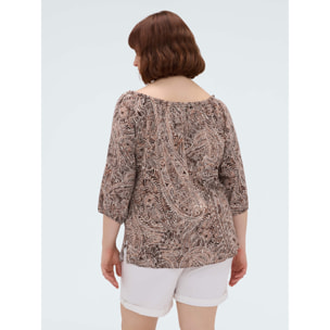 Fiorella Rubino - Blusa off shoulders con stampa - Marrone
