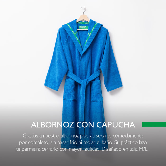 Albornoz con capucha m/l 360gsm 100% algodón azul rainbow be