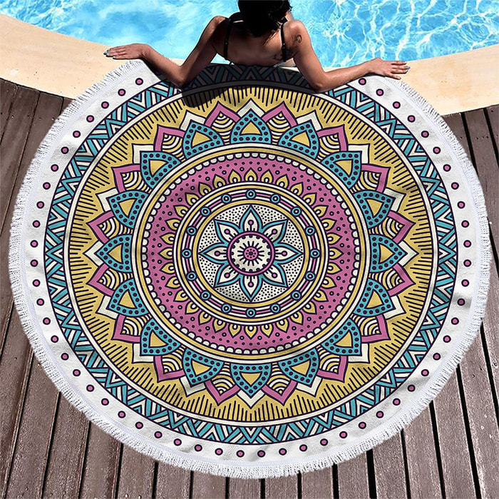 Toalla redonda 150cms 205 GSM. Diseño mandala.