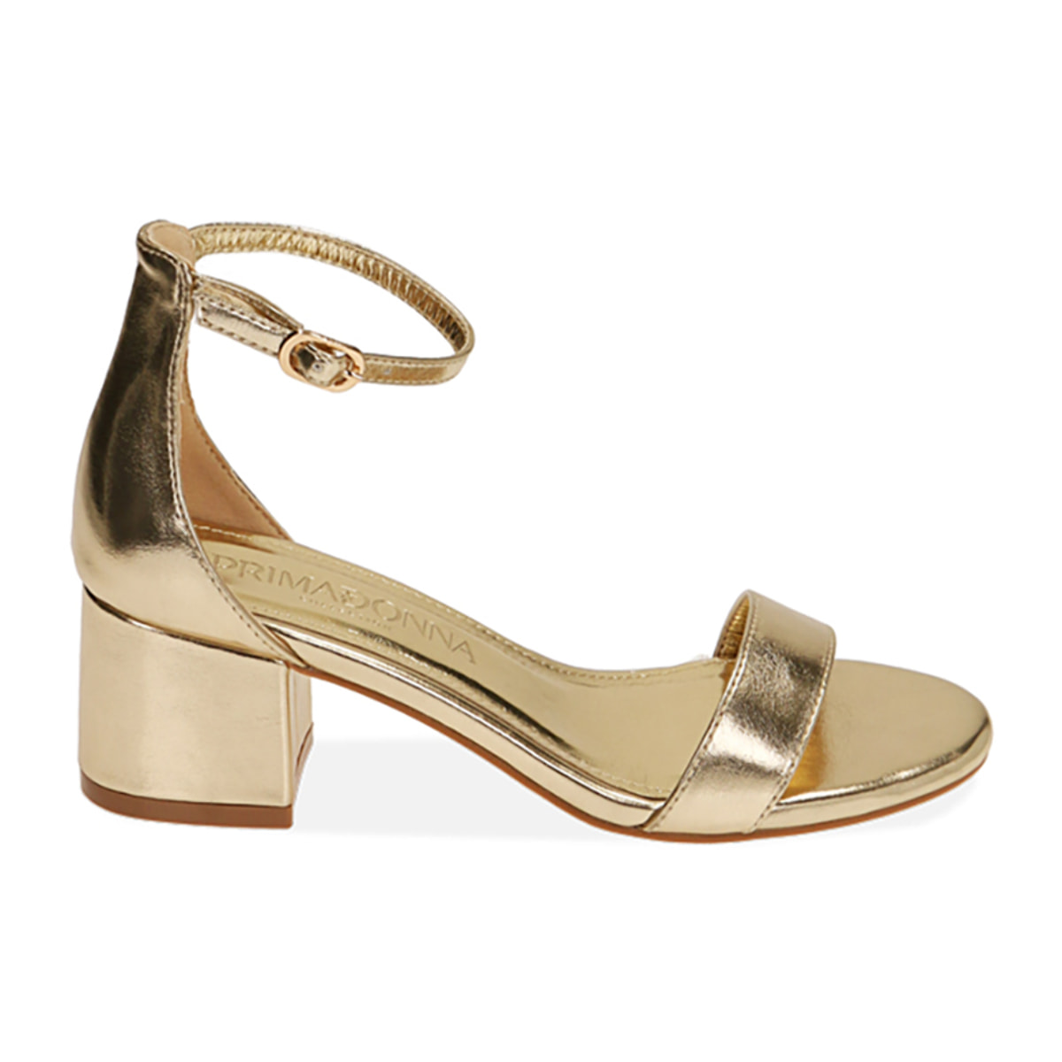 Sandali oro laminato, tacco 5,5 cm