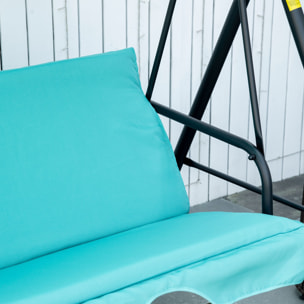 Columpio de Jardín Exterior de 3 Plazas, Balancín de Jardín Exterior con Techo Ajustable y Marco de Acero, para Balcón, Terraza, Patio, Carga 240 kg, 172x110x153 cm, Verde Azulado