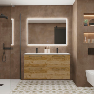 Ensemble Salle de Bain Vex | 140 cm Teck | 4 Tiroirs | Lavabo Encastré | N'inclut pas Miroir | Meuble Monté | Alday