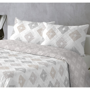 COLCHA ESTAMPADA REVERSIBLE ROMBOS BEIGE