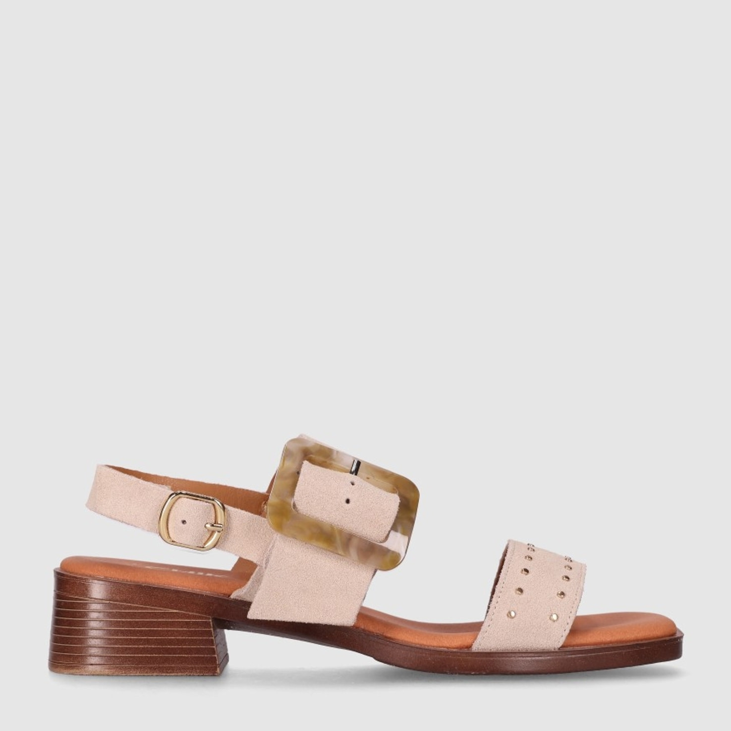 Sandalias de Serraje - Beig - Tacón: 4 cm