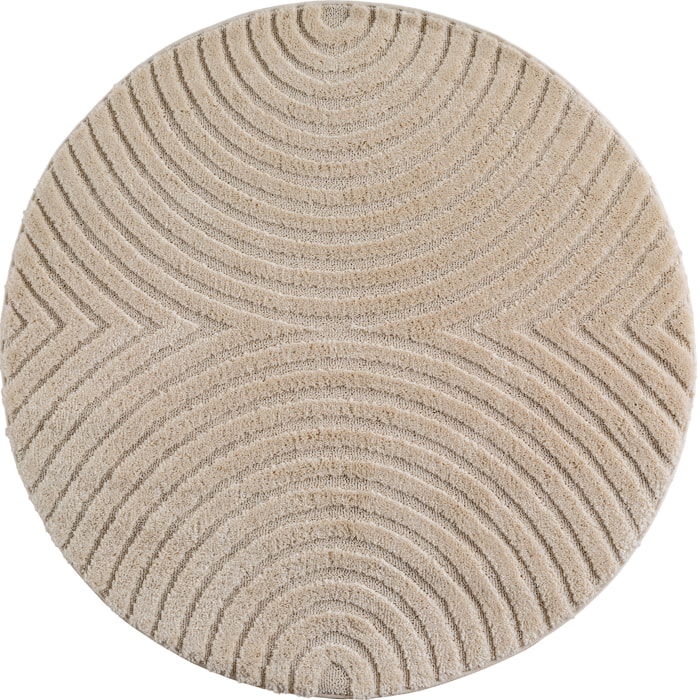 TURIN - Tapis rond moderne à motif arc en relief beige