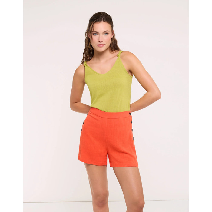 Short Lino Fluido Botones Naranja - Malecum
