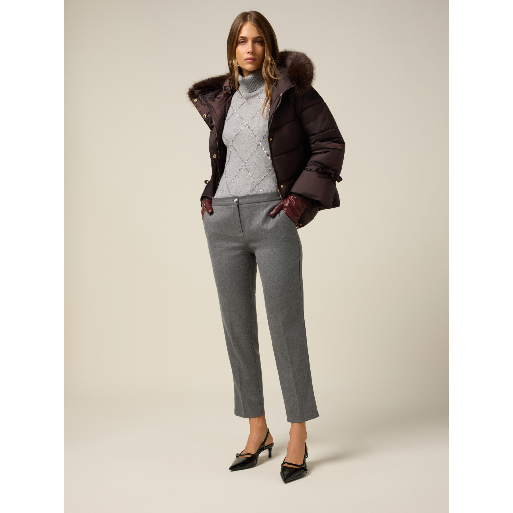 Oltre - Pantalones regulares de franela - Gris