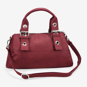 Bolso de mano burdeos con hebillas y tachuelas redondas
