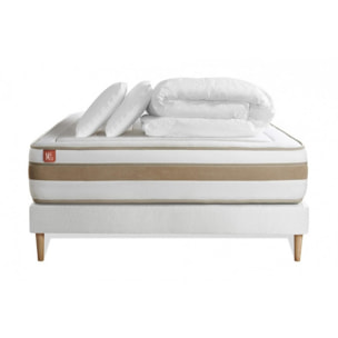 Pack matelas LE RAFFINÉ - Ressorts ensachés + Mémoire de forme BioVisco - Ep. 26 + sommier kit Blanc