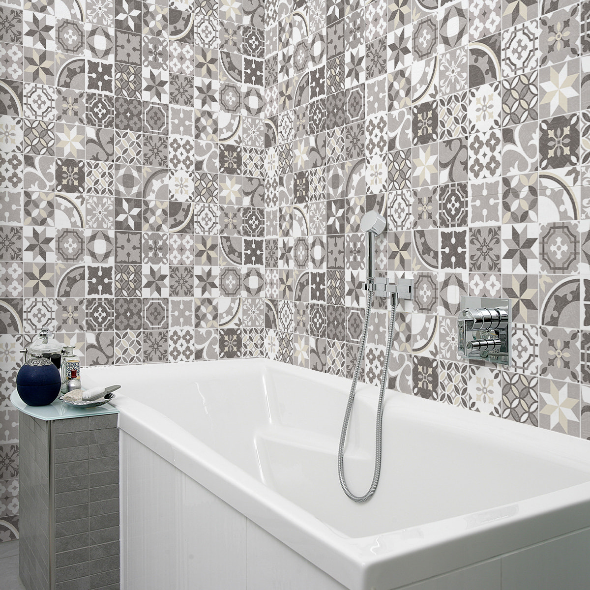 Stickers muraux - Sticker Mural Carrelage adhésif Cuisine Salle de Bain - 60 STICKERS CARREAUX DE CIMENT AUTHENTIQUES EZIO