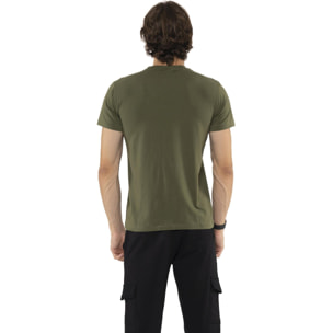 Camiseta de hombre de manga corta de algodón elástico con pequeño logo "Basic"