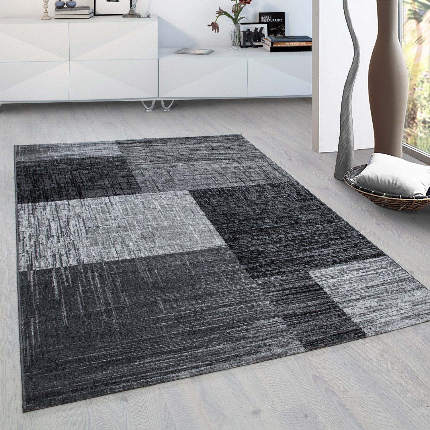 PLUS - Tapis à poils courts géométrique noir - PLU8001NOI