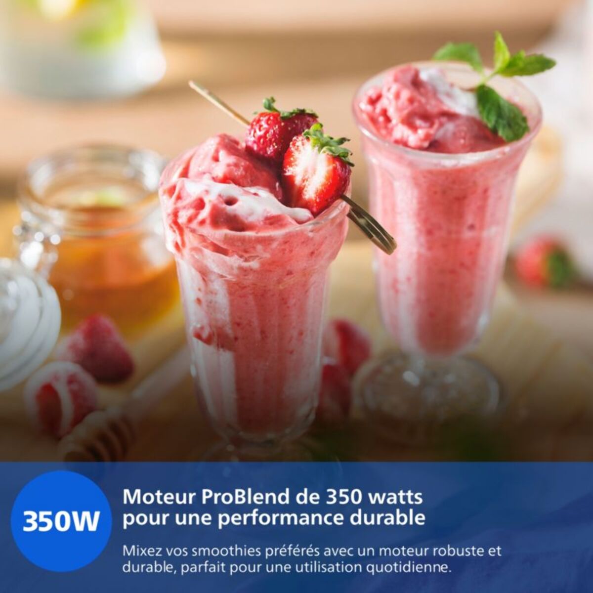 Blender PHILIPS HR2672/02 Blender mixeur bleu Série 3000, x2 gourdes Blend & Go 0.6L, 350W