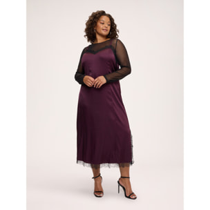 Fiorella Rubino - Vestido slip dress en raso stretch con detalles de tul y encaje - Burgundy