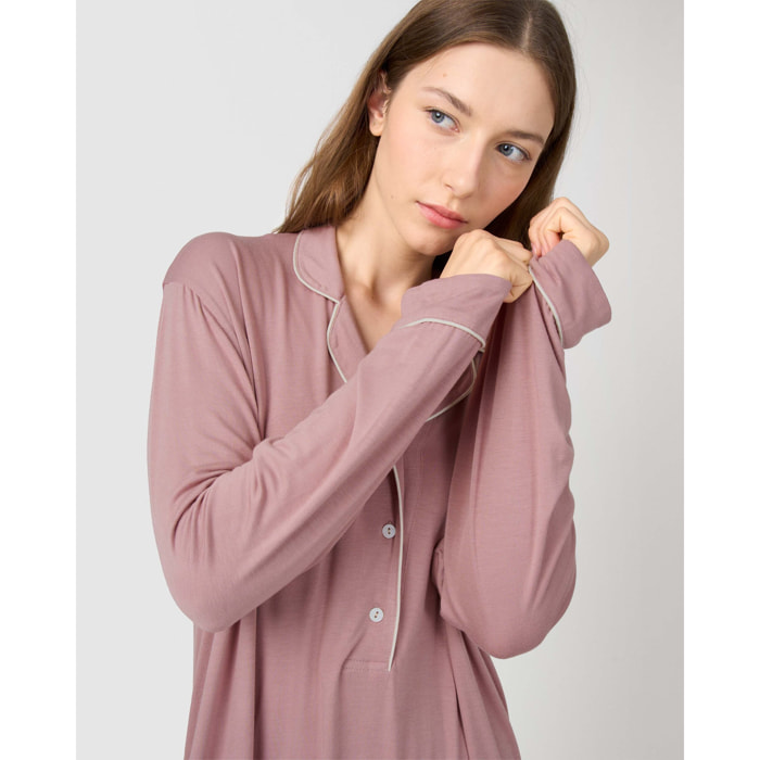 Camisón camisero viscosa punto rosa