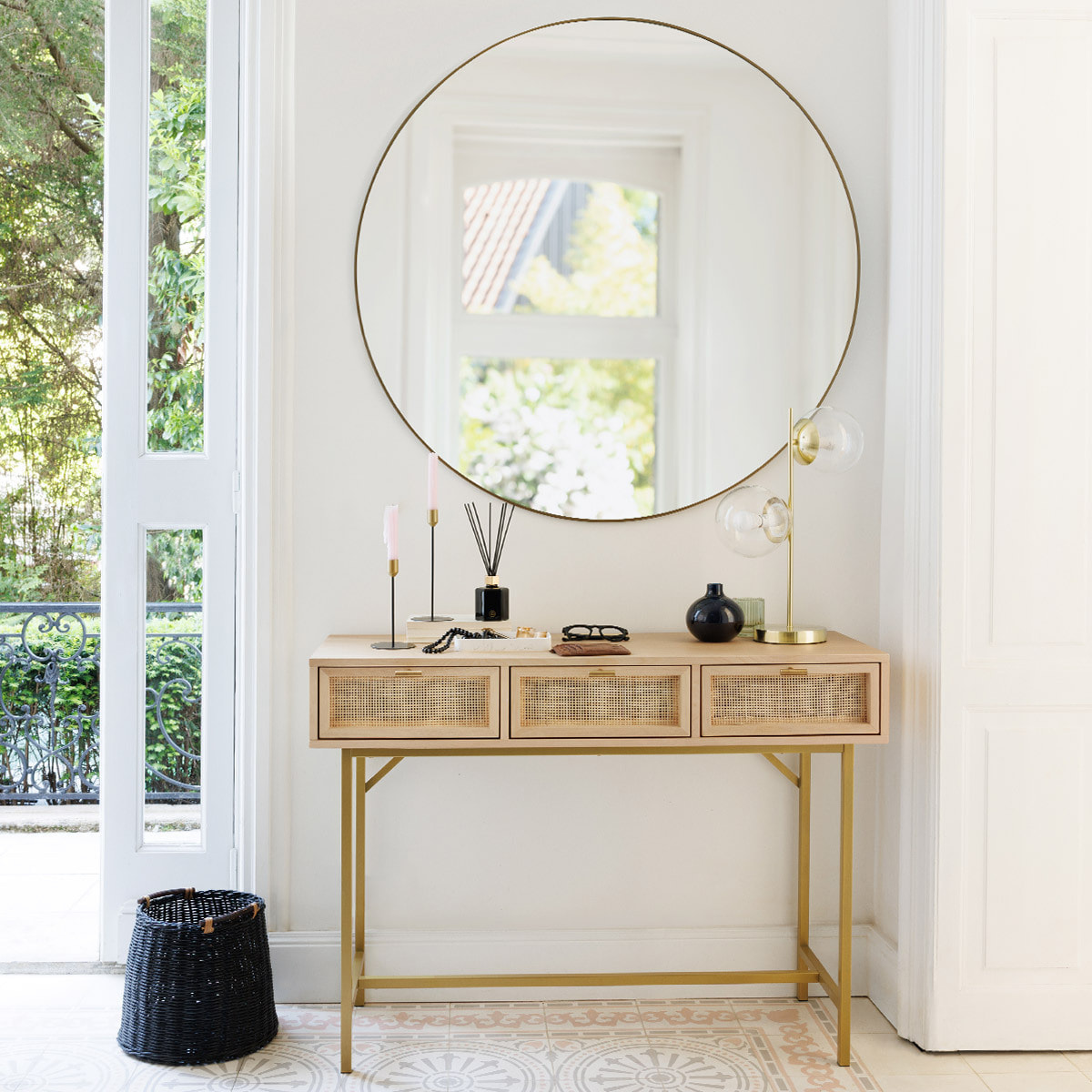 Miroir "Alice" en bois & métal D110cm noir