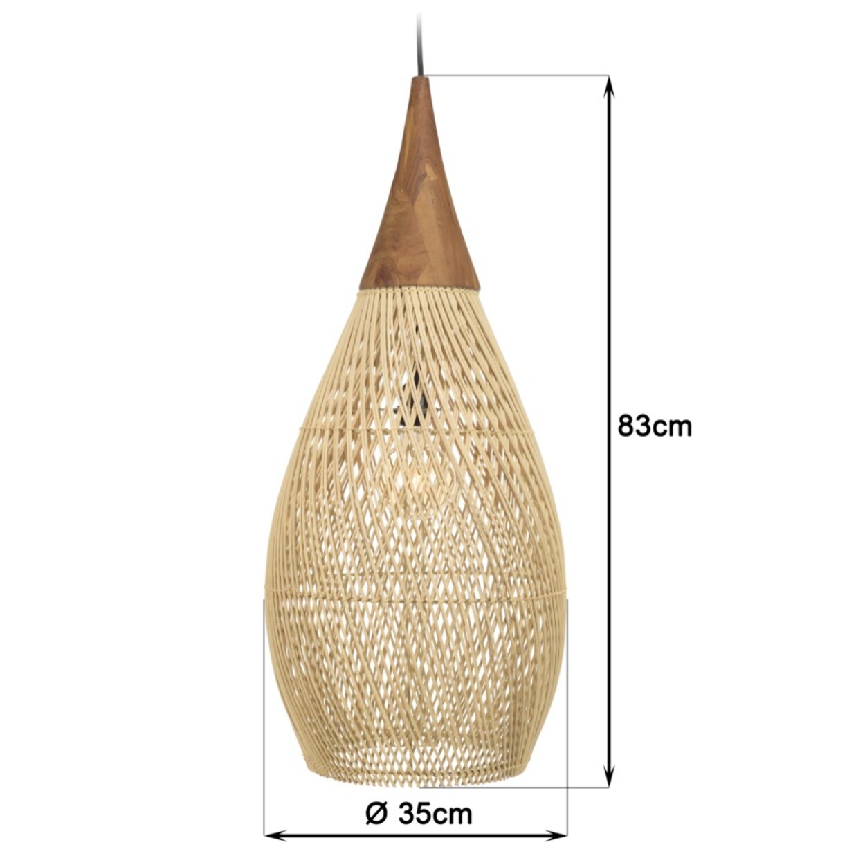 SIXTINE - Suspension 'goutte' 35x35cm rotin couleur naturelle et teck