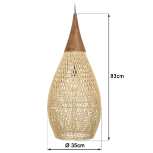 SIXTINE - Suspension 'goutte' 35x35cm rotin couleur naturelle et teck