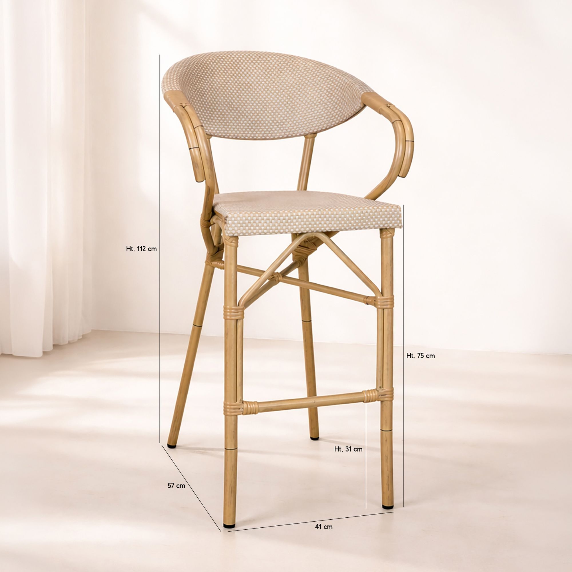 Lot de 2 fauteuils de bar extérieur en aluminium effet rotin beige AMALFI