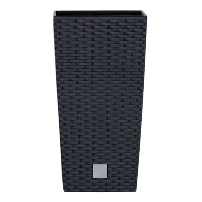 Maceta alta cuadrada 19 L effecto Rattan CON depósito en color negro
