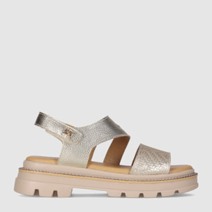 Sandalias de Piel - Platino - Tacón: Bajo