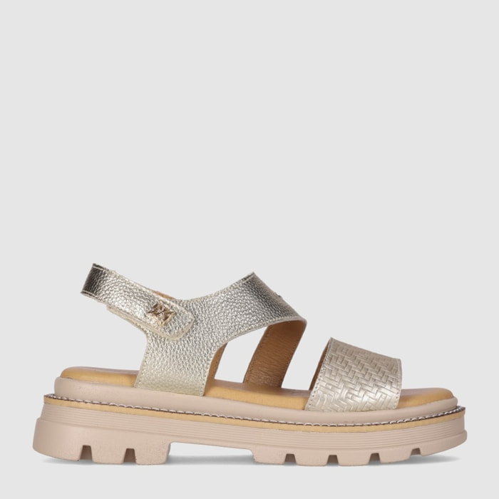 Sandalias de Piel - Platino - Tacón: Bajo