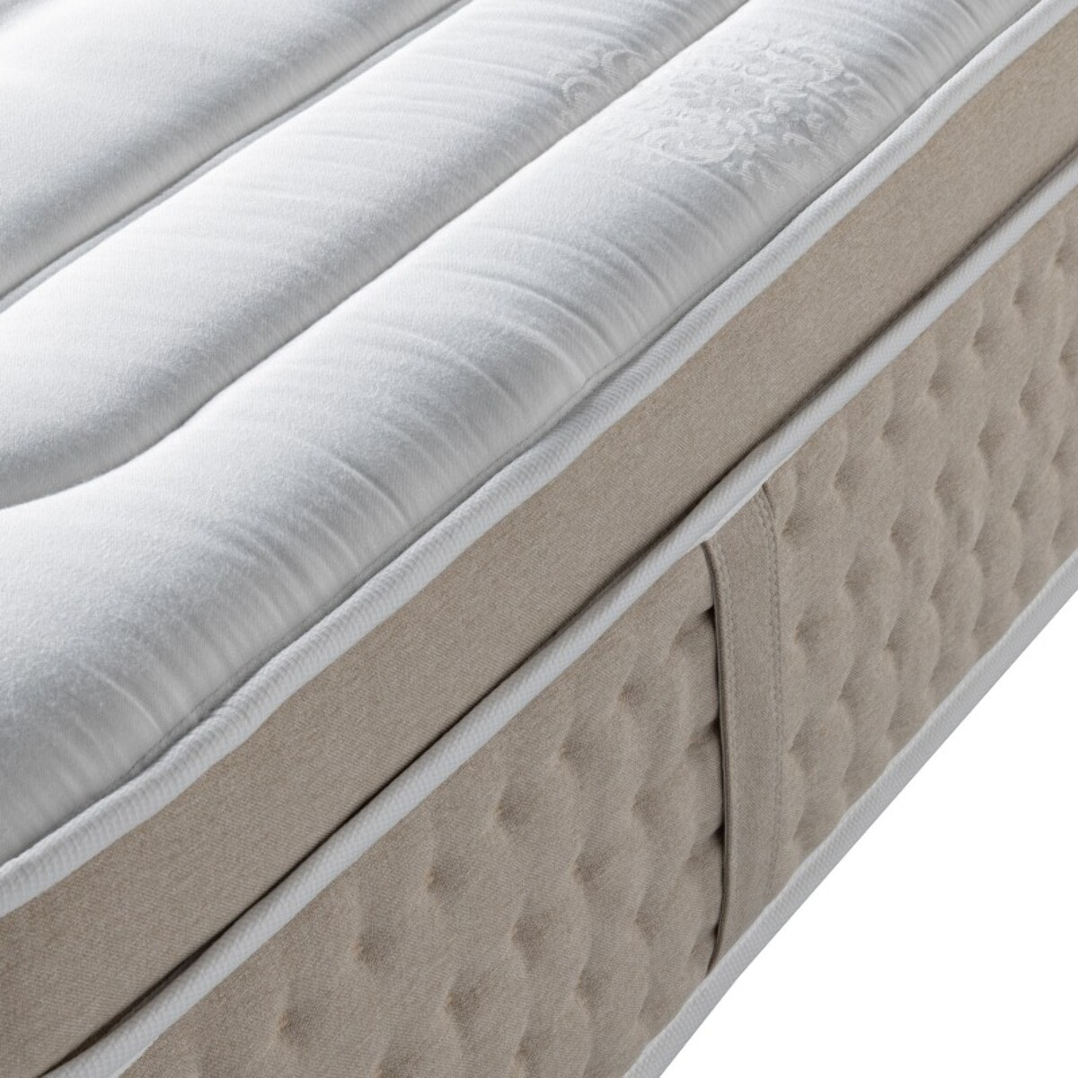 Ensemble matelas Ibiza & sommier déco| 33 cm | Mémoire de forme, gel et ressorts ensachés | Cadre à lattes | Tissu | Gris clair