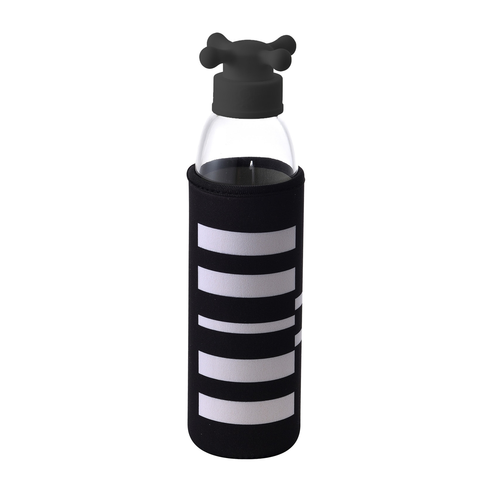 Botella de agua 500ml borosilicato funda negro y tapa de grifo black & white be