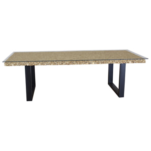 TABLE  EN BOIS FLOTTÉ VERRE 2.50M PIEDS METAL NOIR FLOTSPERDUS