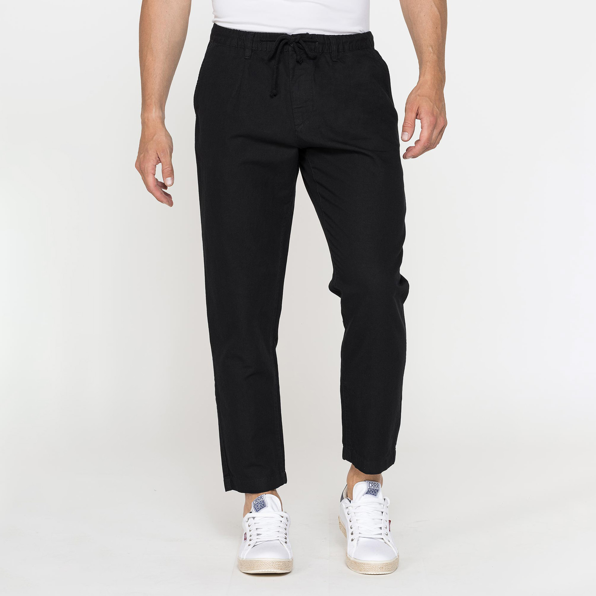 PANTALONE CHINO IN TESSUTO COTONE E LINO CON COULISSE