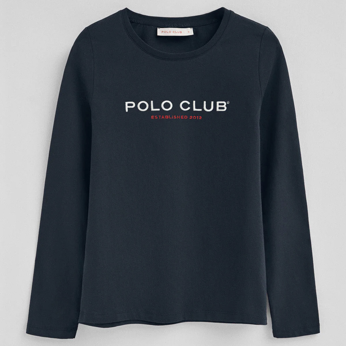 Camiseta azul marino manga larga y logo bordado Established 2012 Polo Club