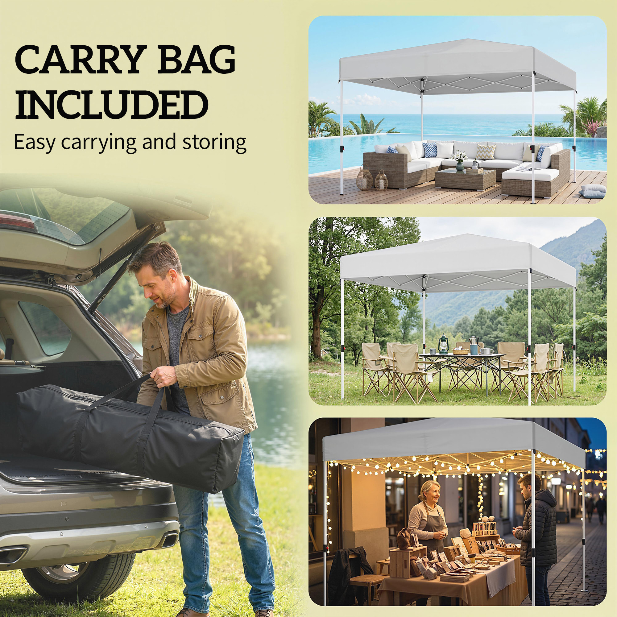 Tonnelle pliante pop up 3 x 3 m protection UPF 50+ tissu oxford crème