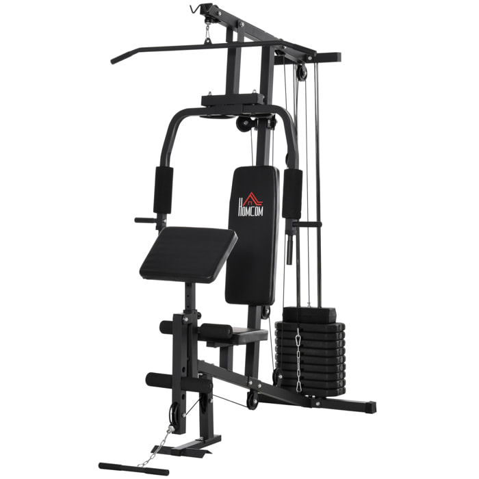 Multiestación Máquina de Musculación con Estribo para Piernas Poleas y Placas de Peso de 45 kg para Entrenamiento Fitness en Hogar Gimnasio 148x108x207 cm Negro