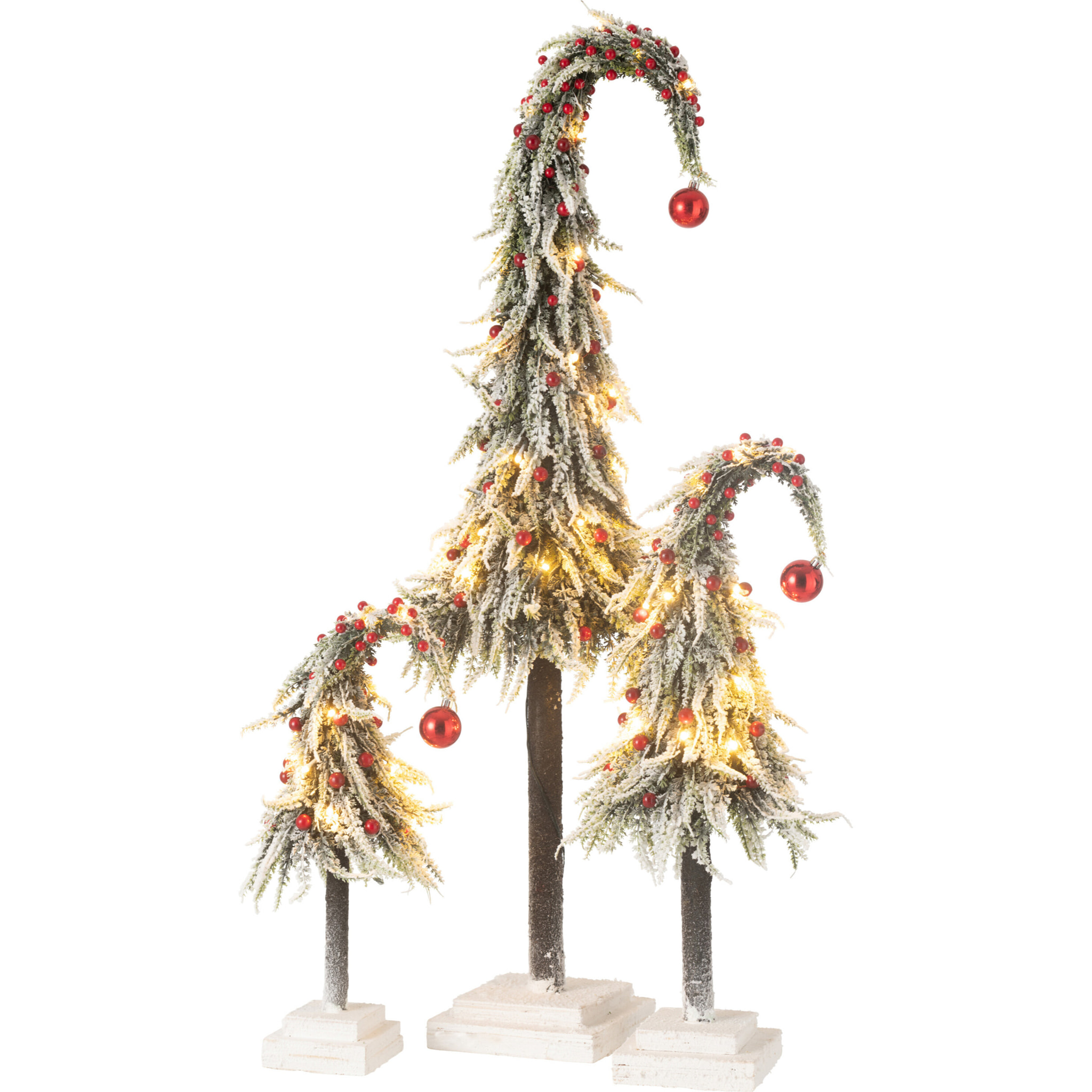 J-Line décoration sapin De Noël Bonnet Neige - plastique - vert/rouge - large- LED