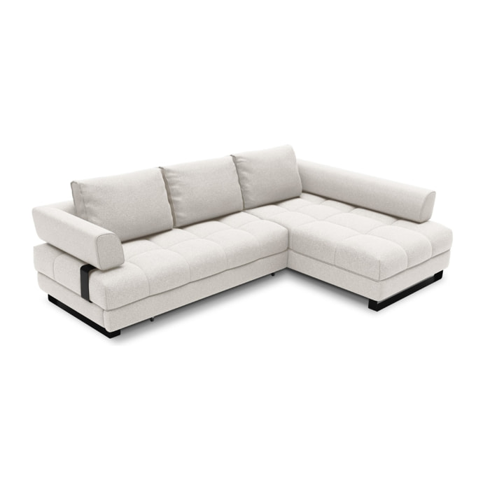 Canapé d'angle droit convertible avec coffre de rangement "Clinton" 5 places en tissu structurel gris clair