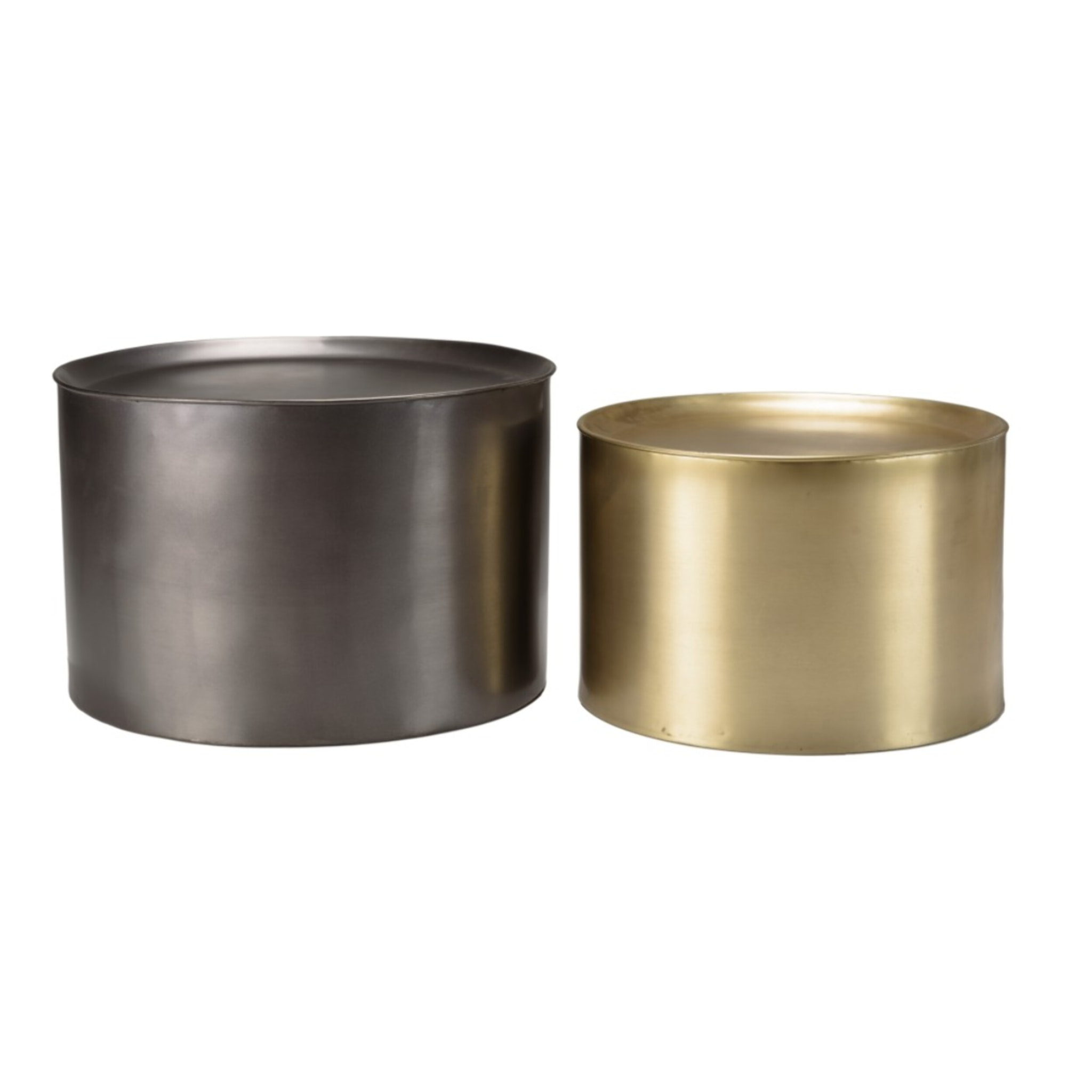 JOHAN - Set de 2 tables d'appoint rondes métal gris anthracite et doré
