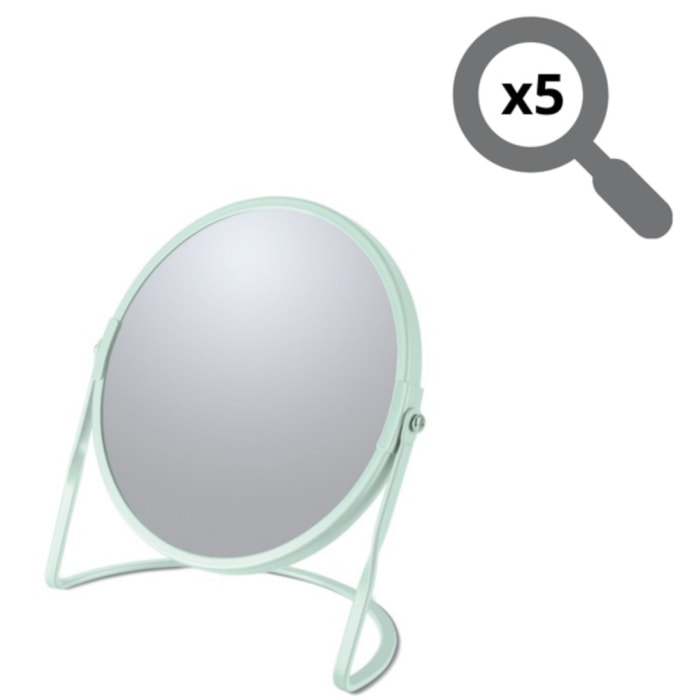 Miroir grossissant sur pied Acier AKIRA Vert Glacé mat Spirella