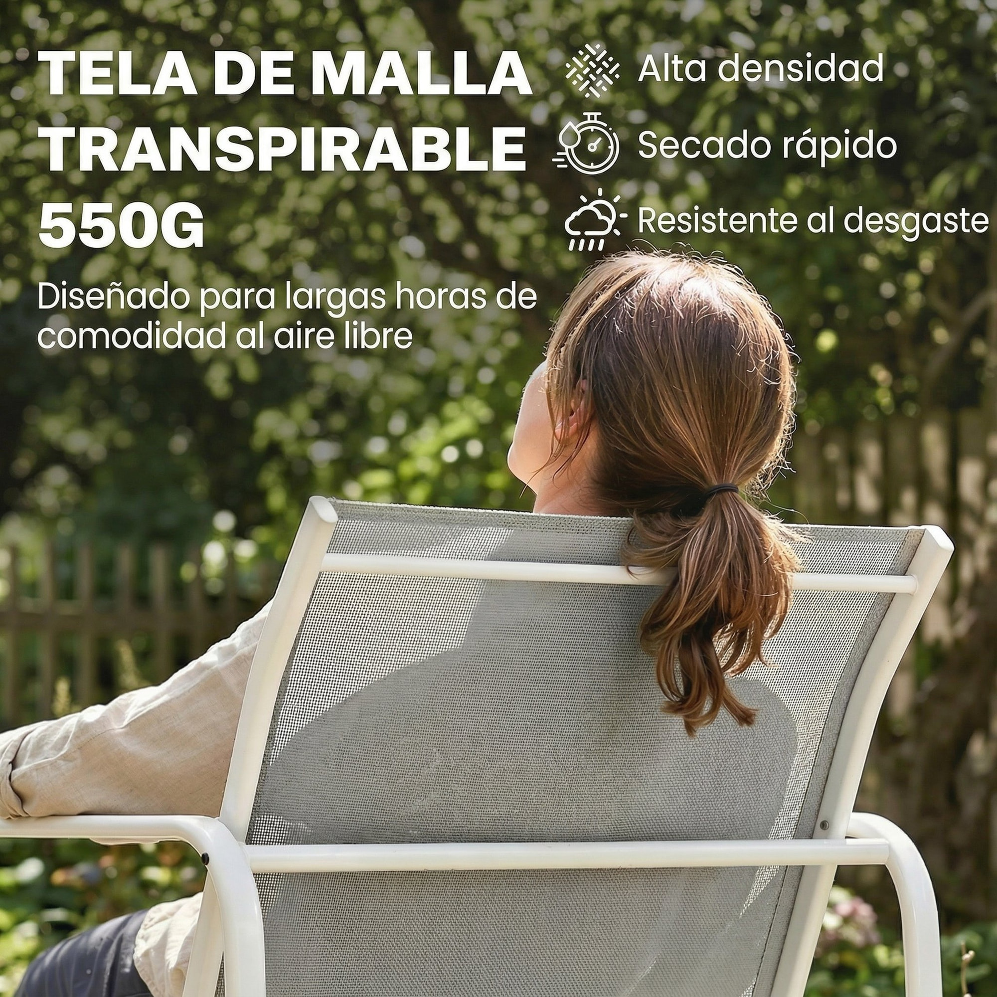 Conjunto Jardín Exterior de 4 Piezas, Muebles Jardín Exterior con Sofá de 2 Plazas, 2 Sillones, Mesa de Vidrio Templado, Tela de Textilene Transpirable, Estructura de Acero, Gris Claro