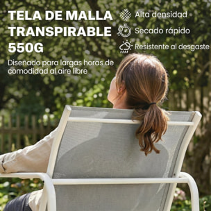 Conjunto Jardín Exterior de 4 Piezas, Muebles Jardín Exterior con Sofá de 2 Plazas, 2 Sillones, Mesa de Vidrio Templado, Tela de Textilene Transpirable, Estructura de Acero, Gris Claro