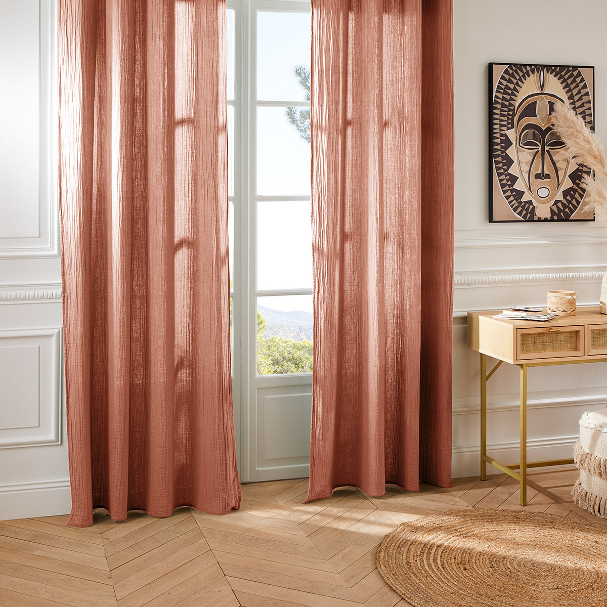 Rideau "Jamana" en coton 130x260cm rose