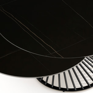 Table à manger ronde extensible Tomasucci JORUM, céramique effet marbre noir, piètement gris, Ø 120/180 cm